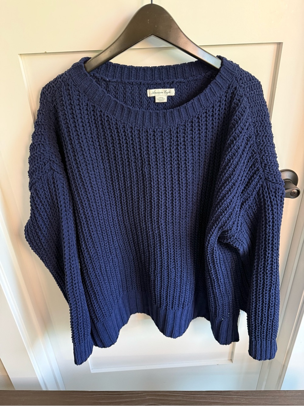 American Eagle Outfitters Navy Ribbed Crewneck Sweater